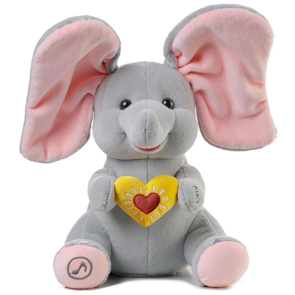 eJog Pup Peek a Boo Elephant front view shows soft plush for babies