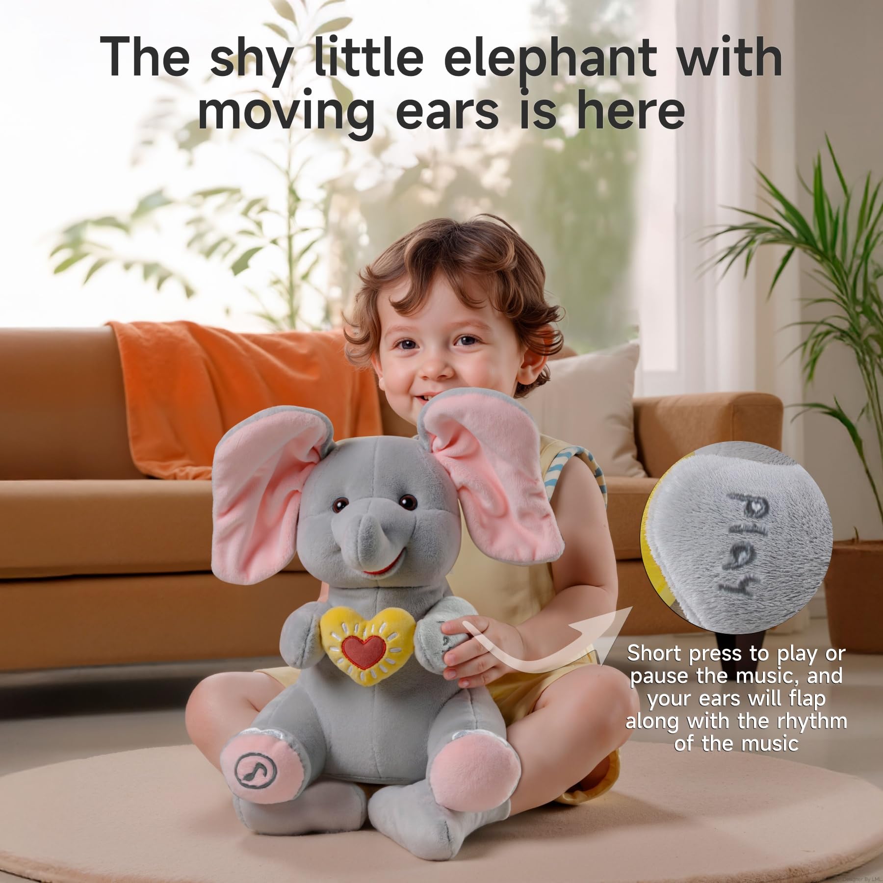 eJog Pup Peek a Boo Elephant soft fabric close-up emphasizes safety