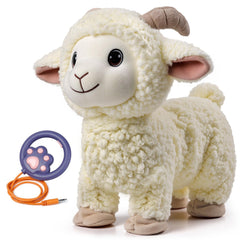 eJog Pup walking lamb toy with leash encourages early walking play and bonding.