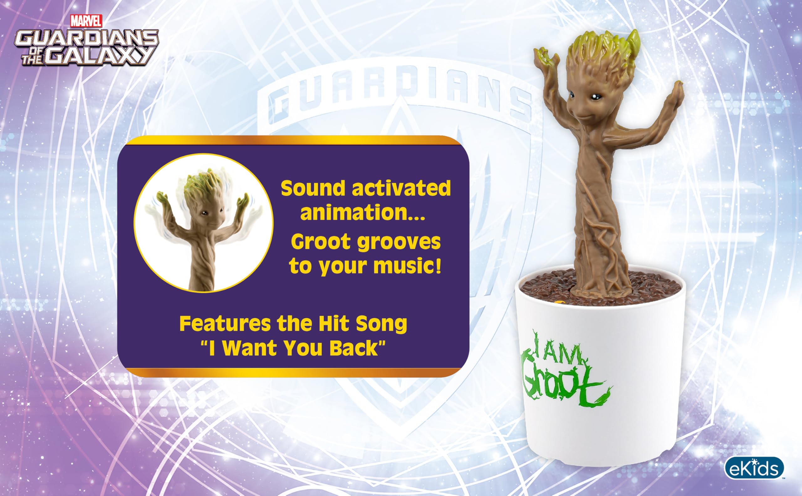 eKids Baby Groot dancing figure 8-inch size adds Marvel charm to shelf display