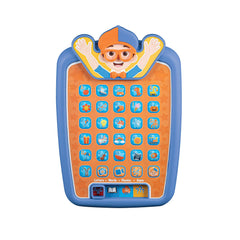 ekids Blippi tablet front view showing kid-friendly design and colorful learning controls.