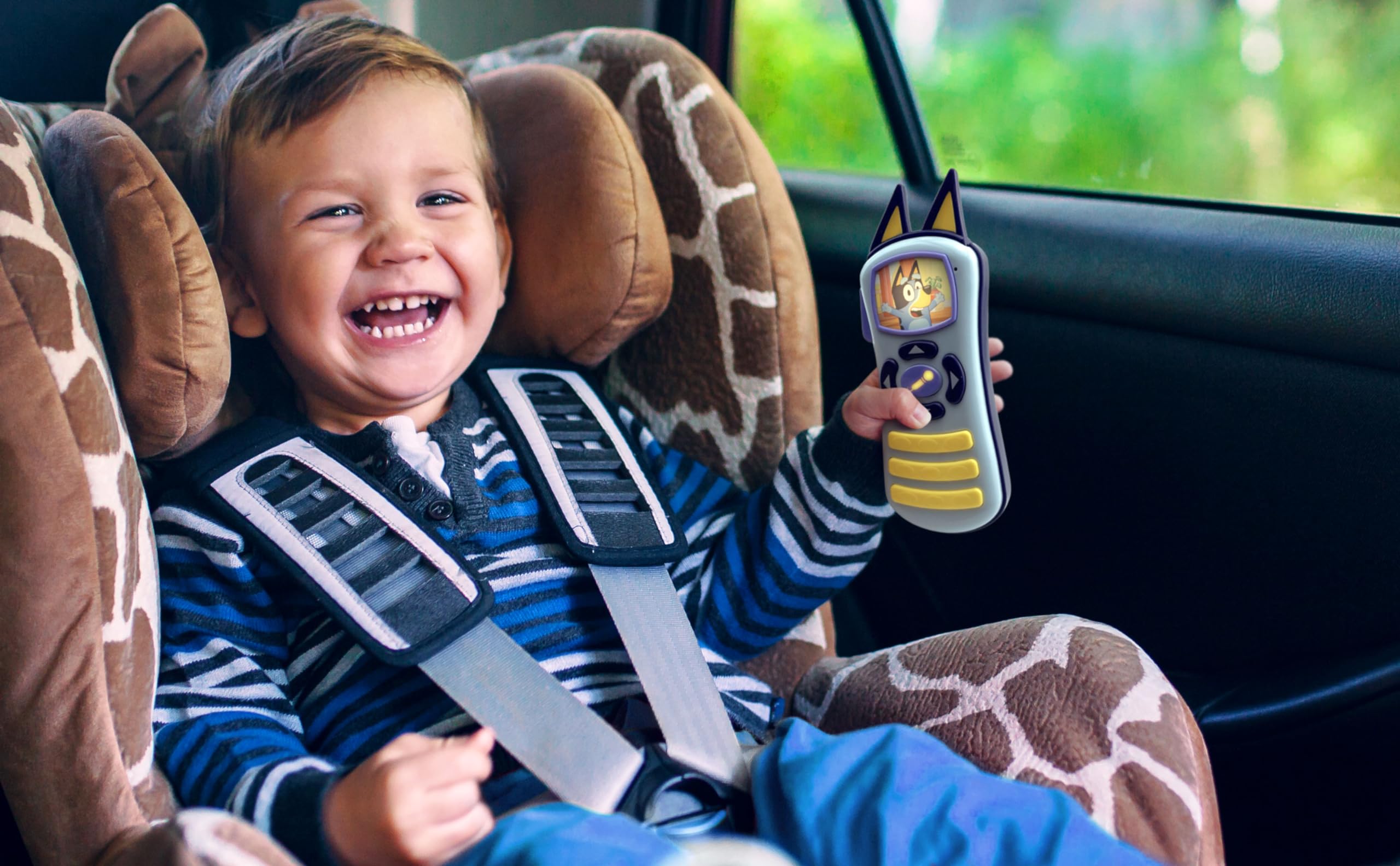 ekids Bluey remote control toy music buttons for sing-along fun and sounds.