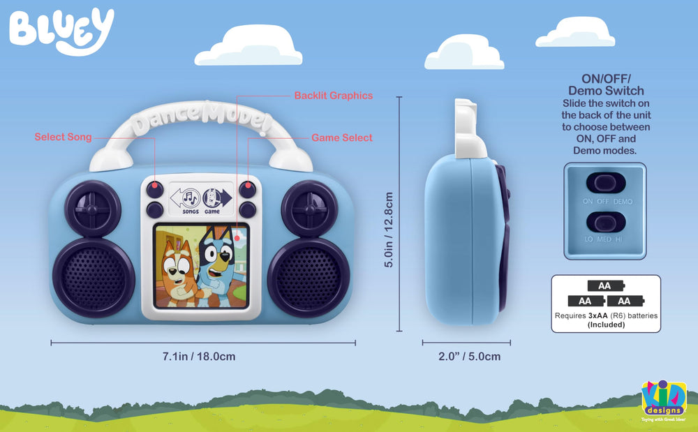 eKids Bluey Toy Music Player featuring built in songs for sing along