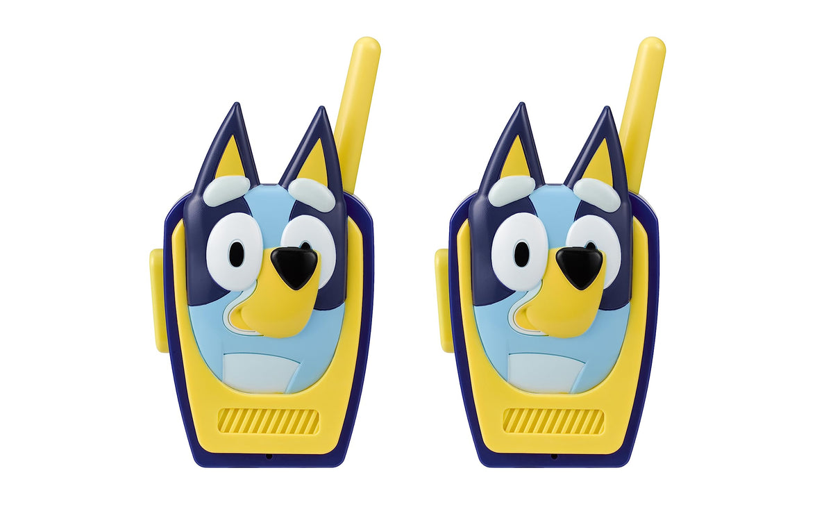 ekids Bluey walkie talkie front view with easy push-to-talk for kids' playtime