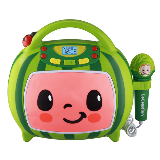 Ekids Cocomelon karaoke machine front view for easy on-the-go singing.