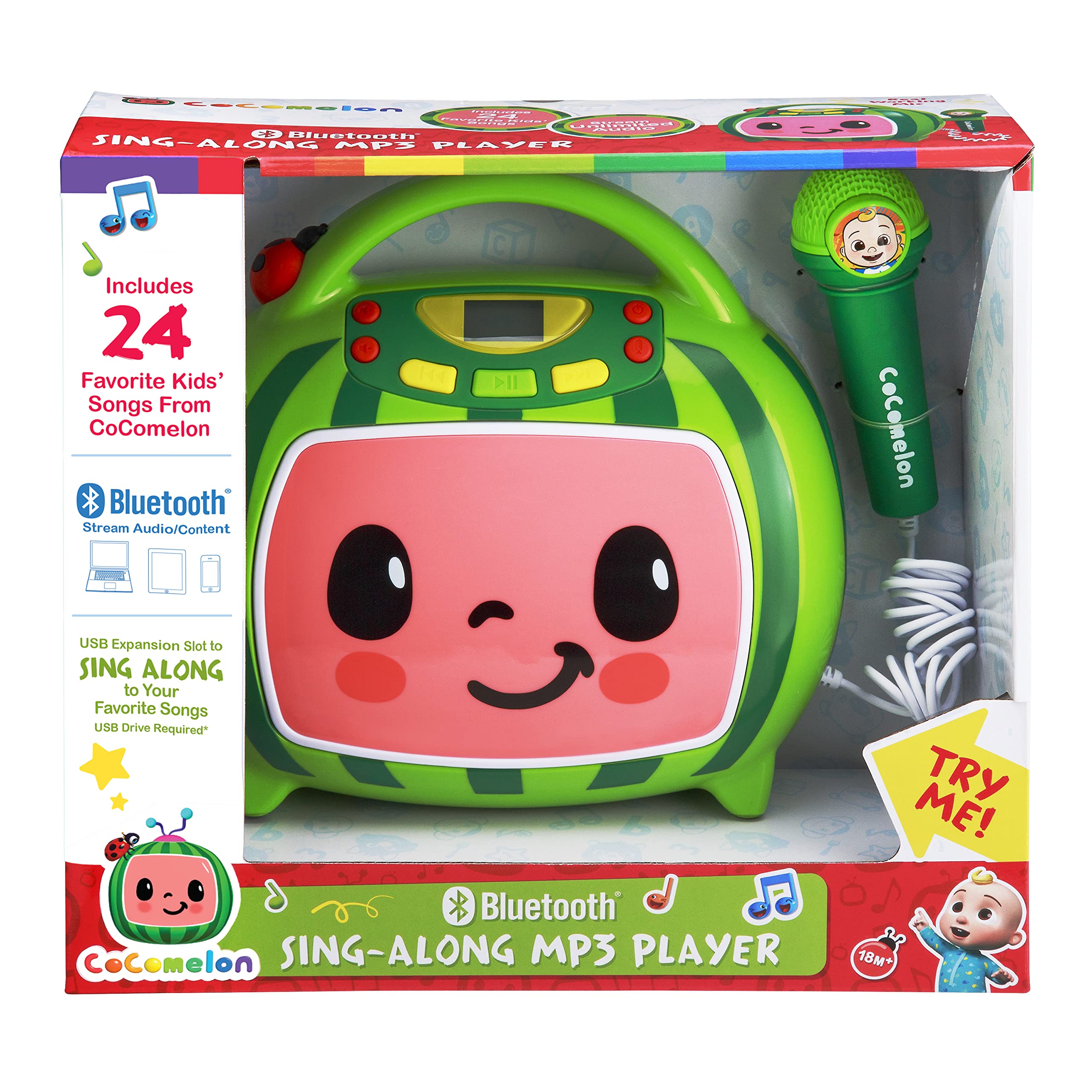 Ekids Cocomelon karaoke machine in use with child enjoying singing.