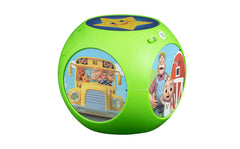 ekids Cocomelon toy in car seat with lightweight travel-friendly design.