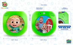 ekids Cocomelon musical toy close-up of kid-friendly controls for little hands.