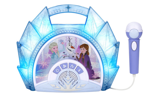 ekids Disney Frozen karaoke boombox front view; kid-friendly Bluetooth speaker