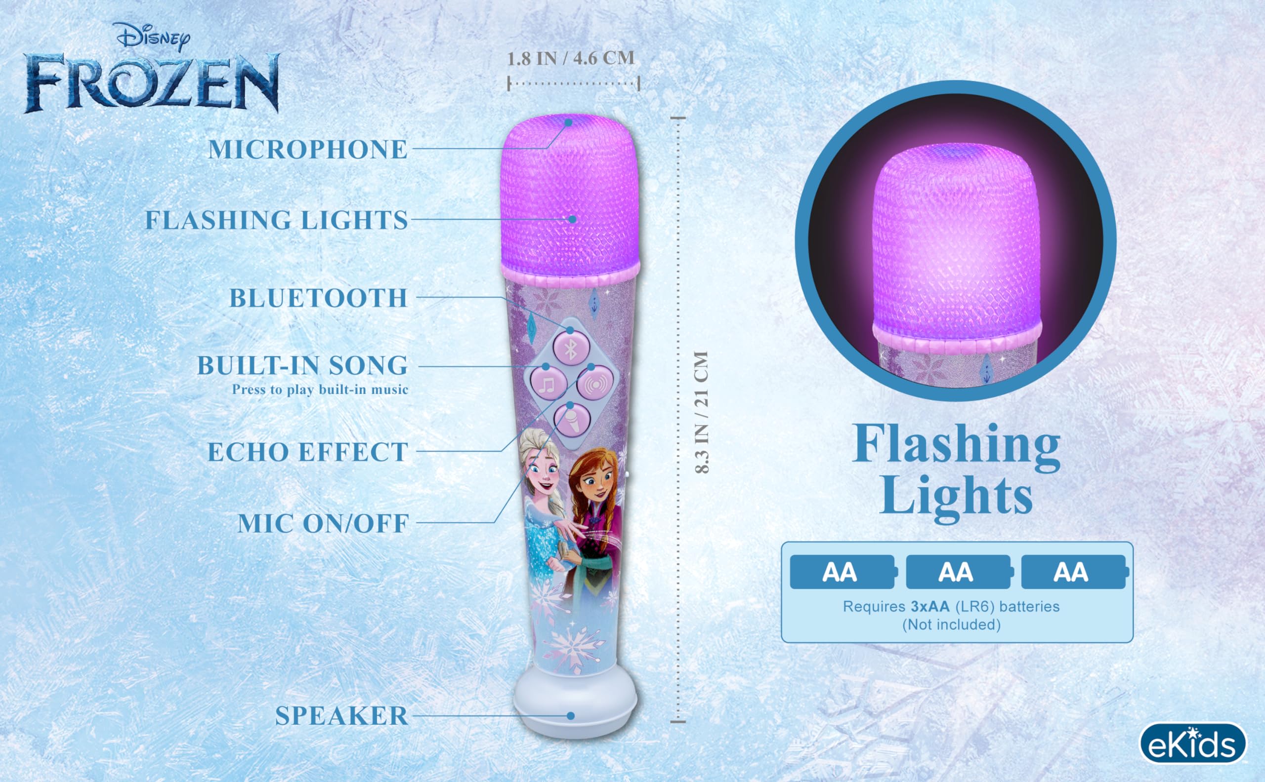 eKids Disney Frozen karaoke microphone side view highlighting kid-friendly ergonomic design