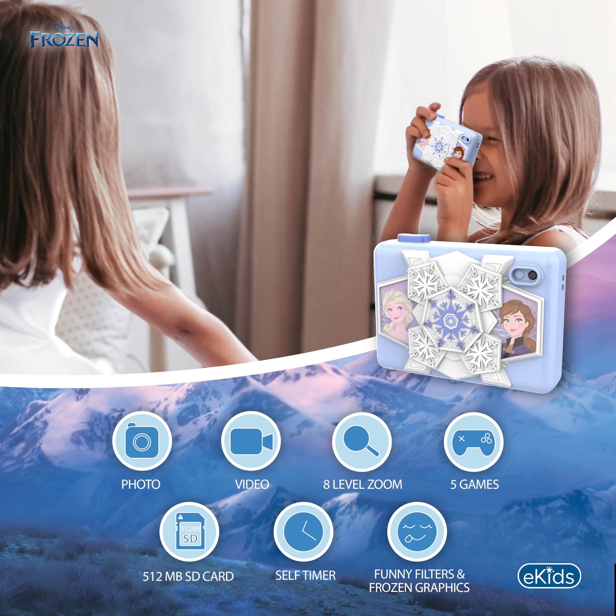 ekids Disney Frozen kids camera back view and battery area