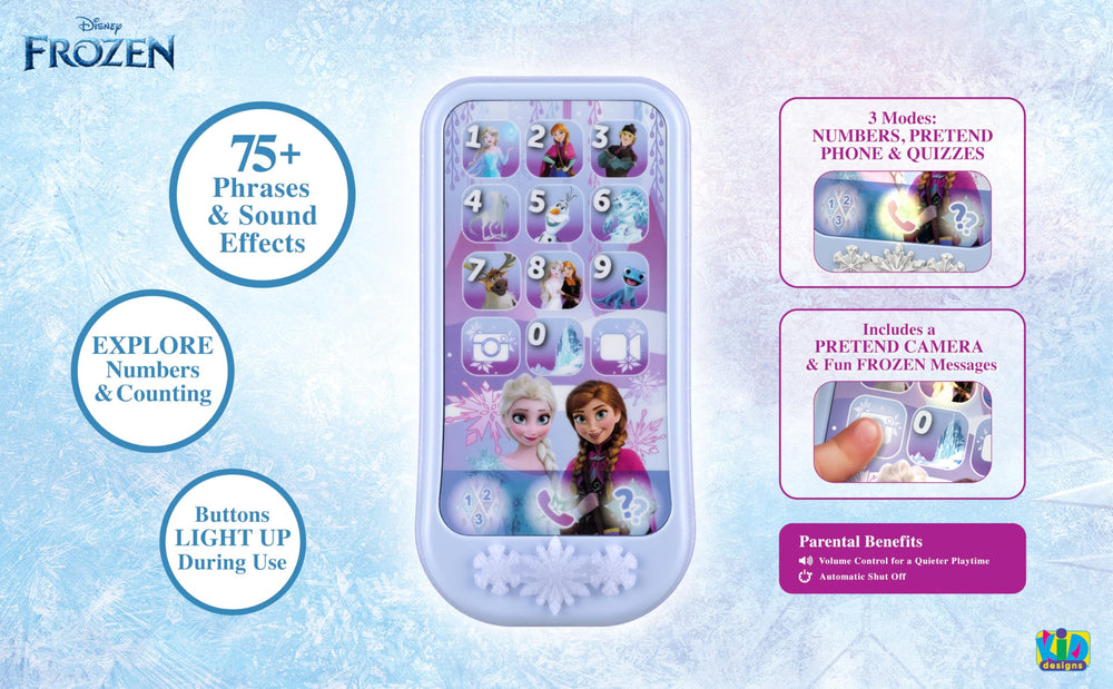 eKids Disney Frozen toy phone back view highlighting a durable, kid-friendly design