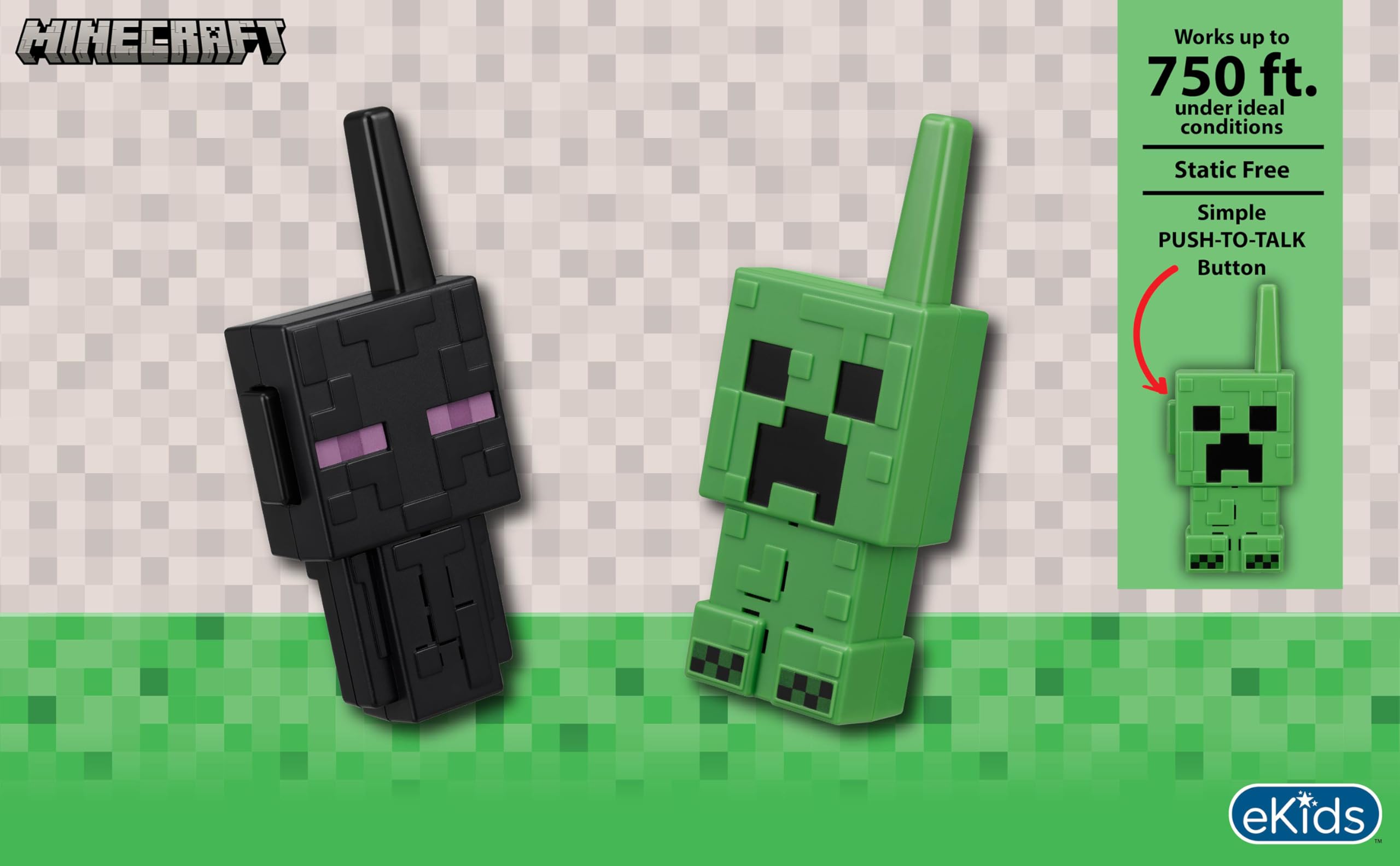 eKids Minecraft Walkie Talkie side view shows lightweight, durable design for outdoor play