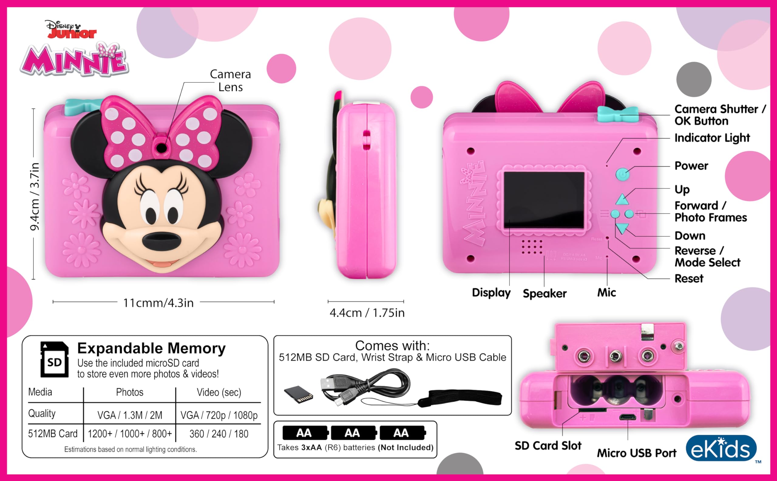 ekids Minnie Mouse camera gift-ready packaging for holidays.