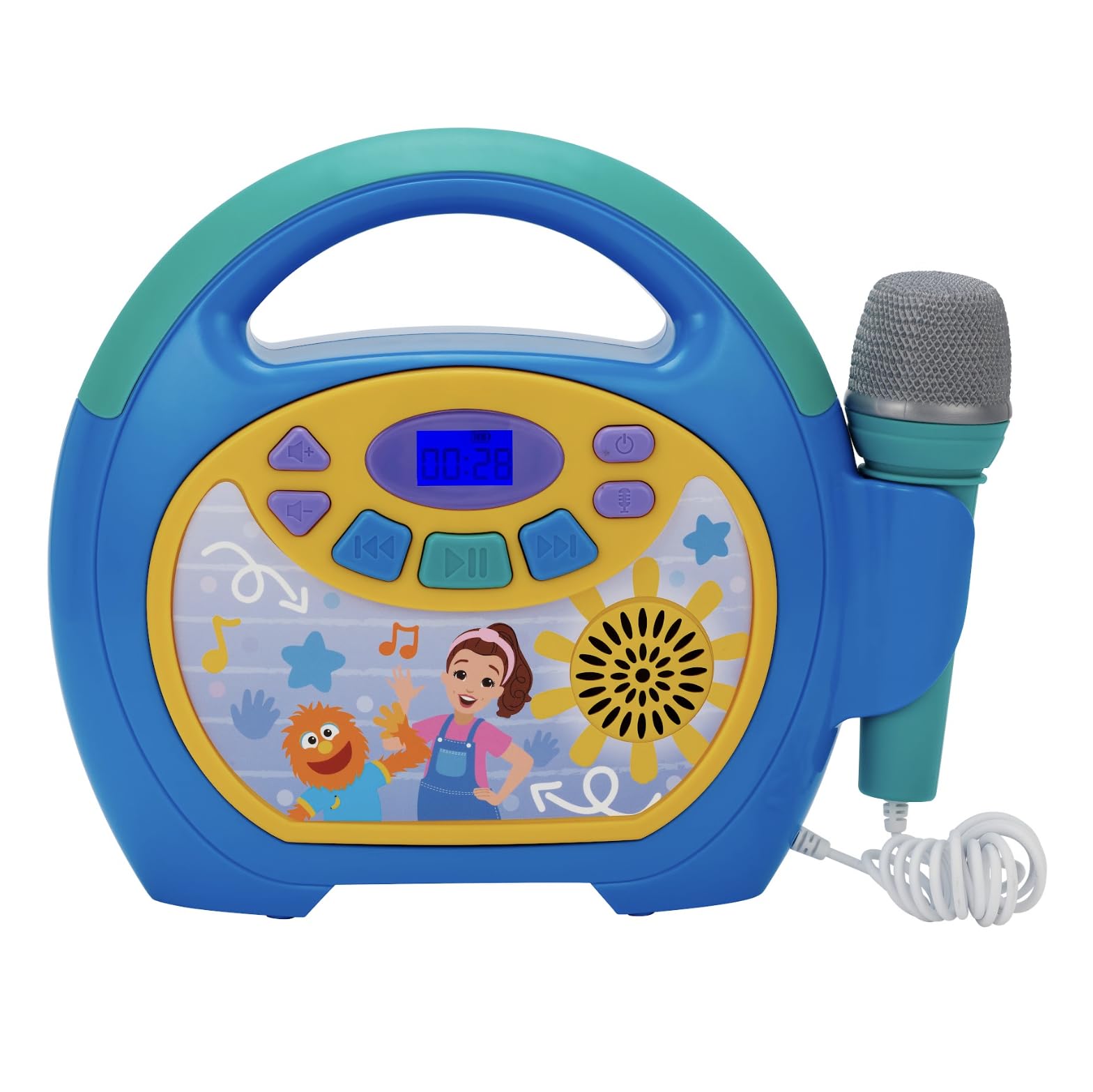ekids ms rachel karaoke machine front view shows portable design for on-the-go singing