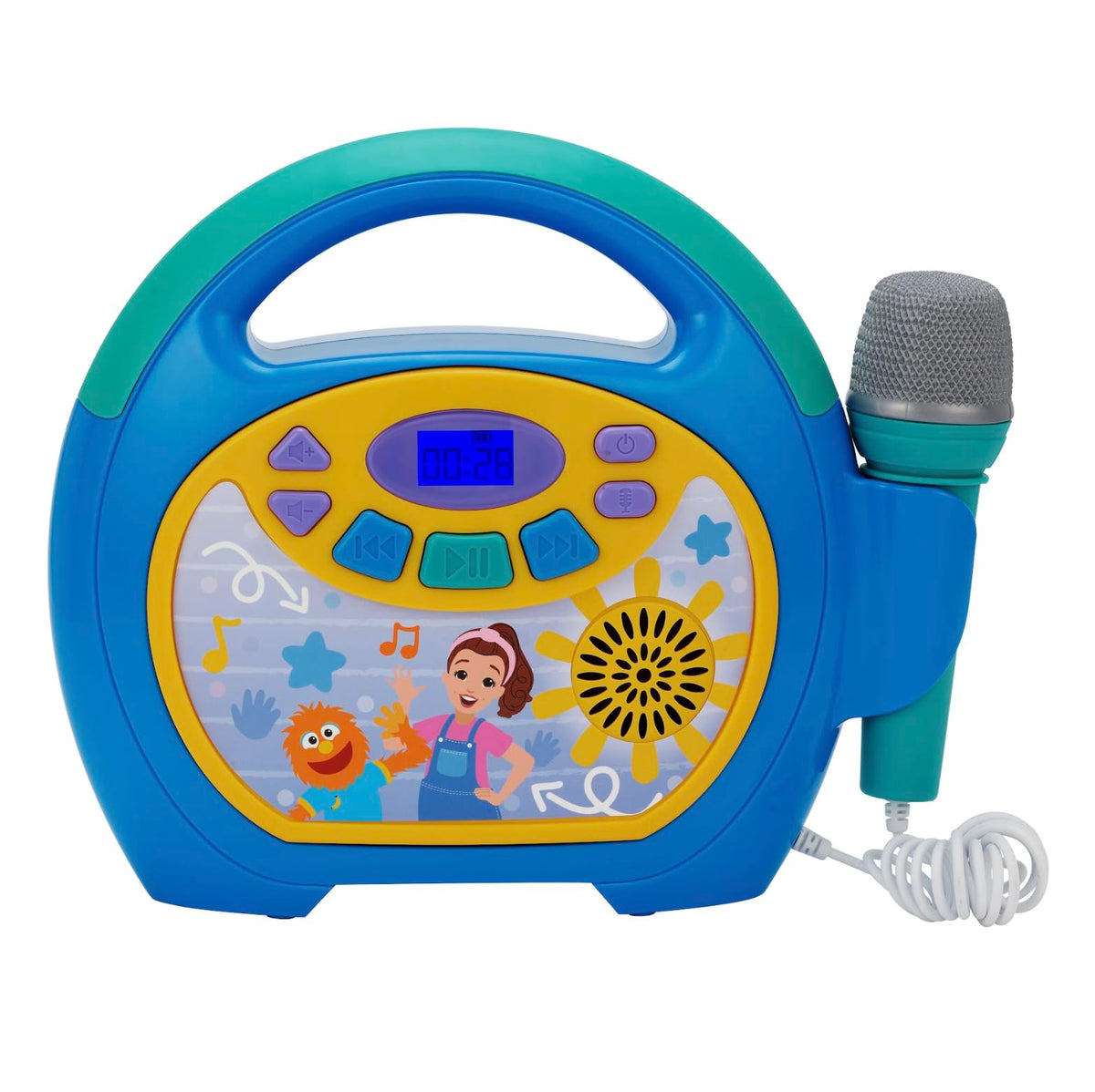 ekids ms rachel karaoke machine front view shows portable design for on-the-go singing