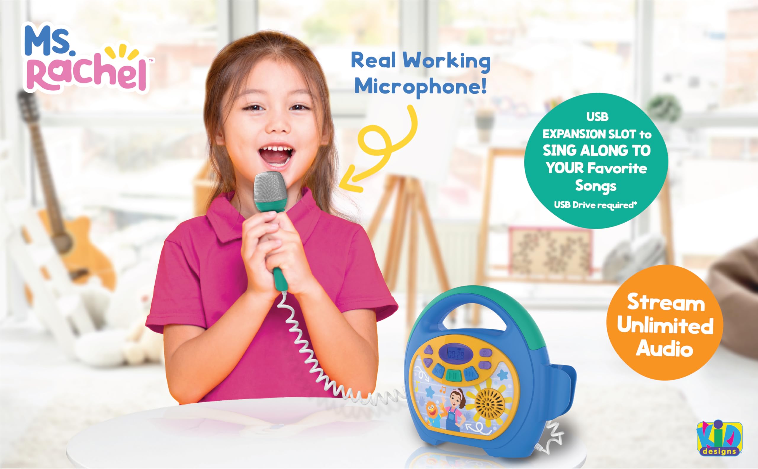 ekids portable bluetooth speaker side view emphasizes wireless streaming anywhere