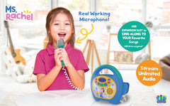 ekids portable bluetooth speaker side view emphasizes wireless streaming anywhere