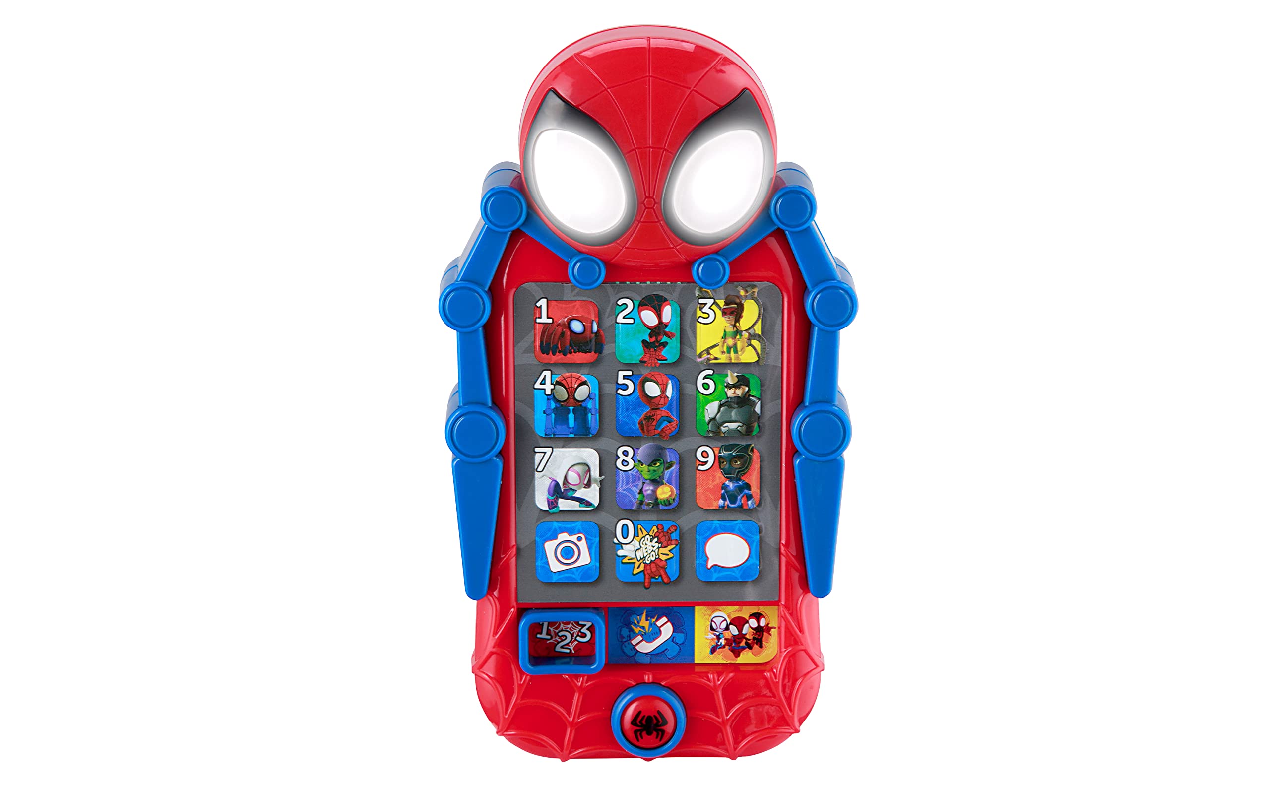 eKids Spidey phone front view for toddlers, engaging learning play.