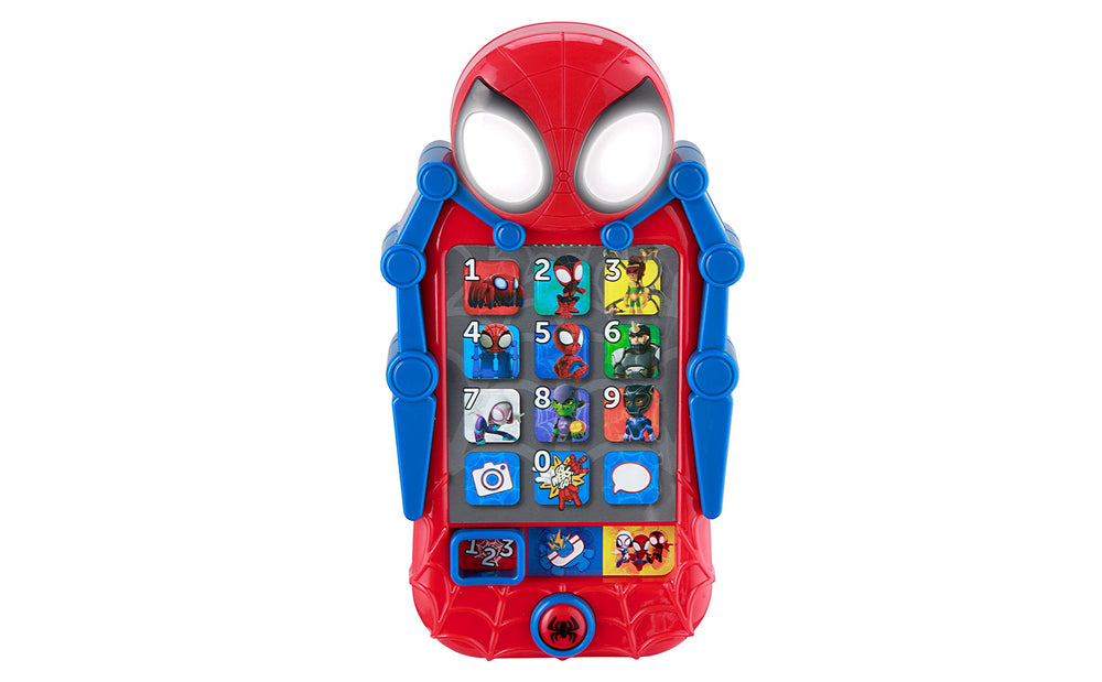 eKids Spidey phone front view for toddlers, engaging learning play.