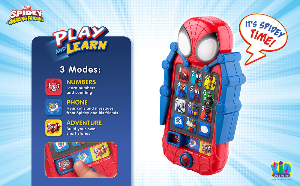eKids Spidey phone number games, counting practice on the go.