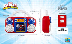 ekids Spidey toy music player buttons close-up for easy use