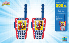 eKids Spidey walkie talkies back view showing buttons and durable casing.