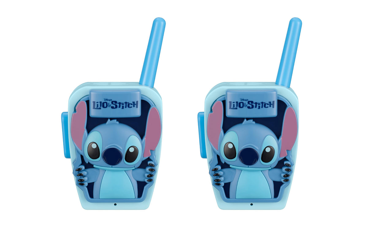 eKids Stitch Walkie front view shows kid-friendly design for easy indoor and outdoor play