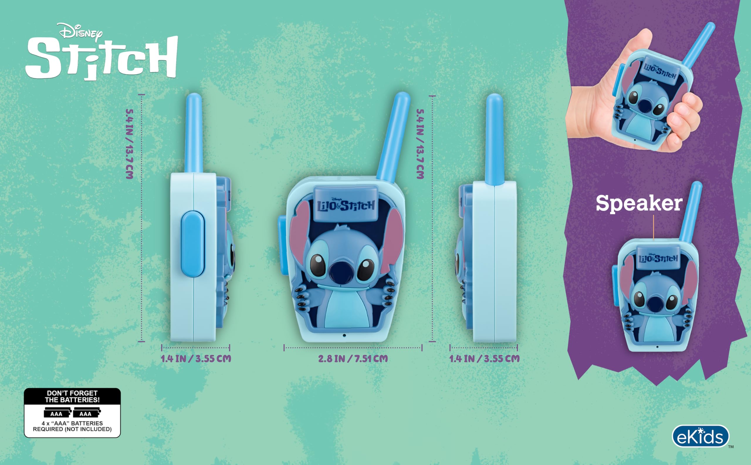 eKids Stitch Walkie Push-To-Talk demonstrates simple controls for ages three and up