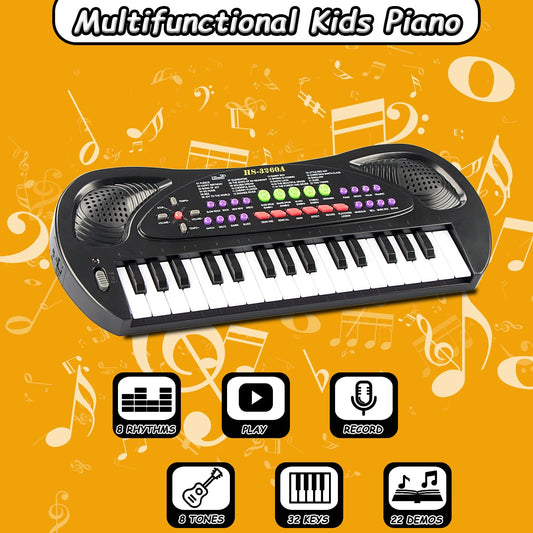 EKKBHKI piano with microphone in black encourages singing and interactive family fun.