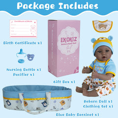 EKOKIZ doll set includes nursing bottle and pacifier for nurturing scenes