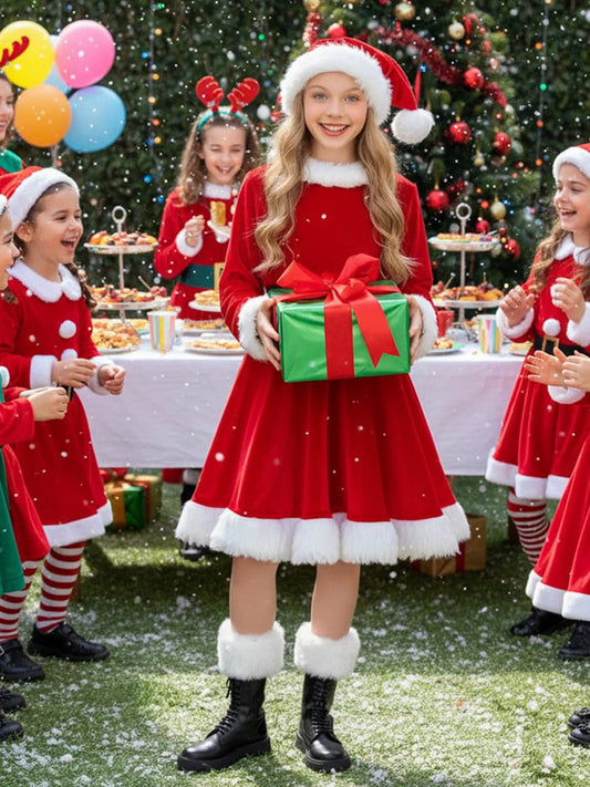 Ekoropshop Girls Mrs Claus Dress Back View reveals classic silhouette for Christmas events