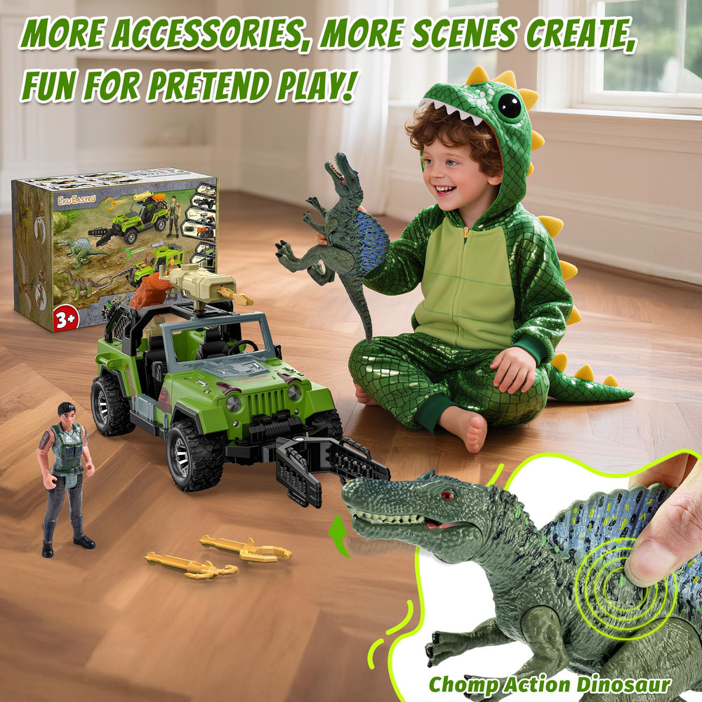 EKU Easyku chomping Spinosaurus figure adds lifelike dinosaur detail.