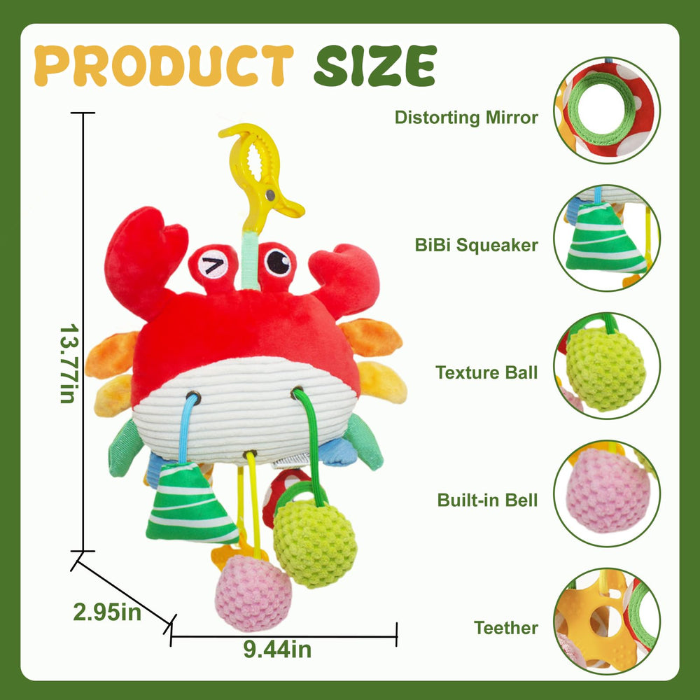ElapseGlow clip-on hanging toy attached to a car seat for travel.