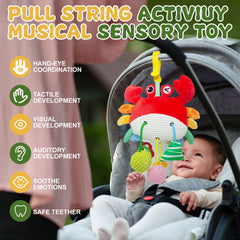 ElapseGlow stroller sensory toy with crinkle, rattle, and mirror textures.