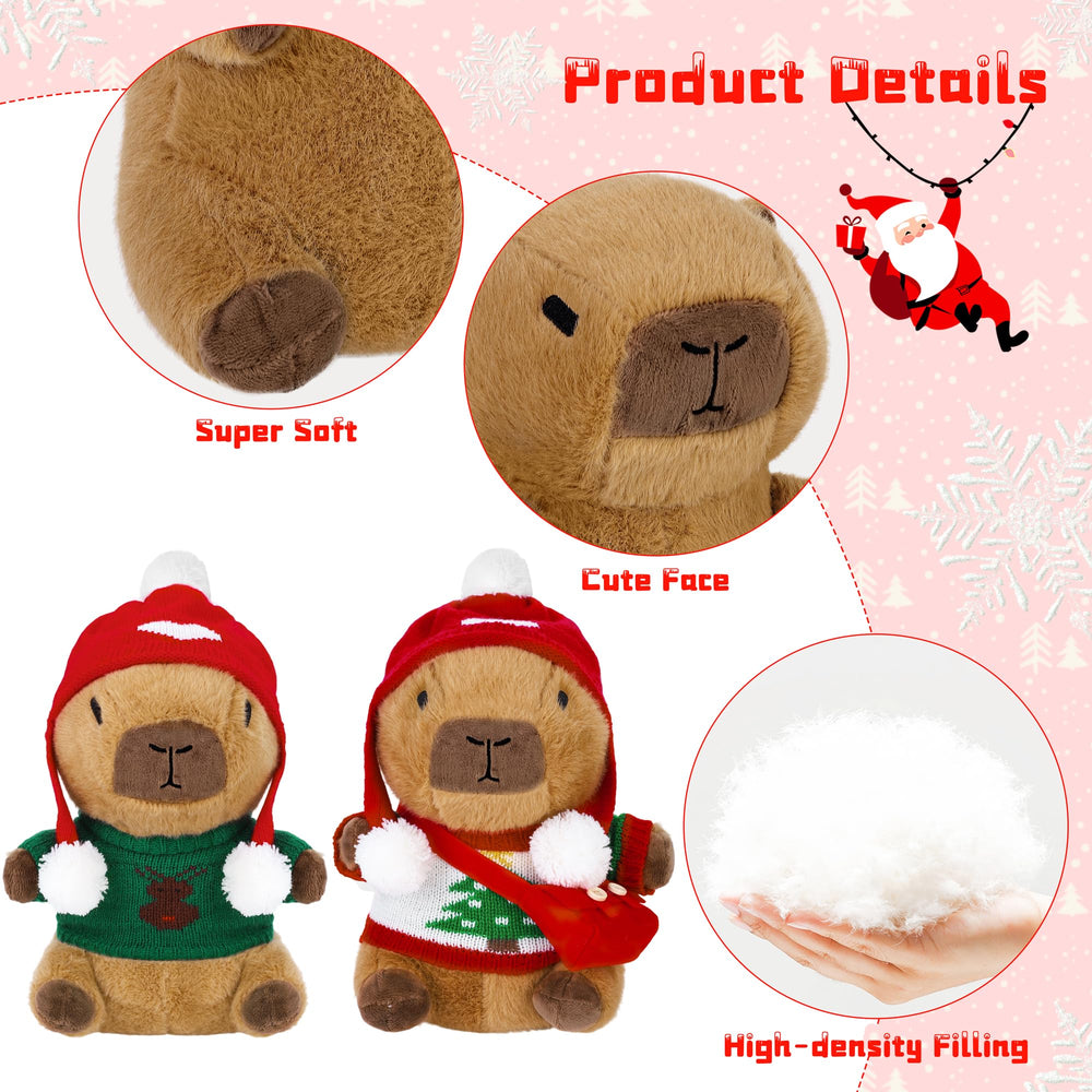 Elcoho capybara plush in Christmas sweaters for cozy decor
