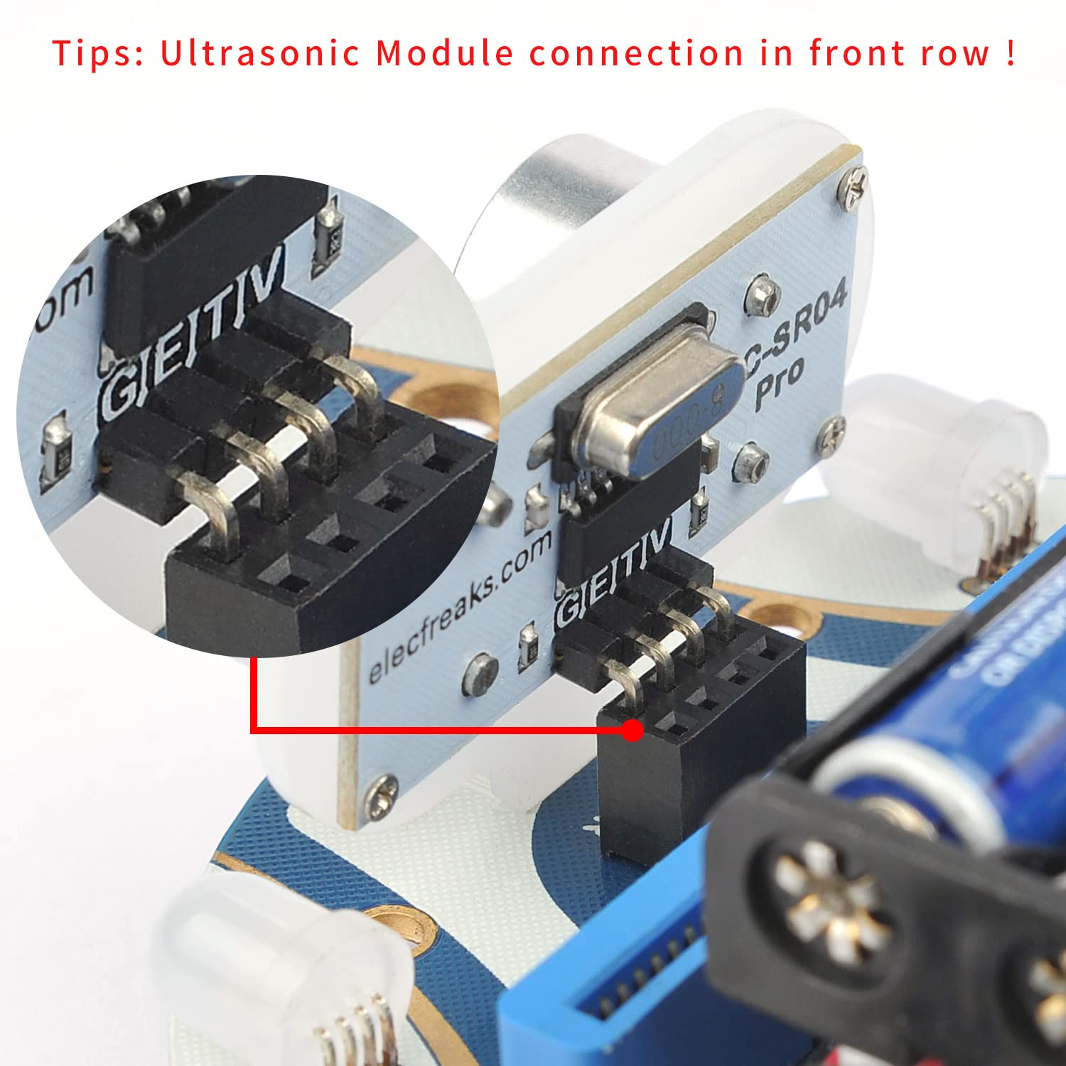 ELECFREAKS Cutebot ultrasonic sensor supports obstacle awareness during play.