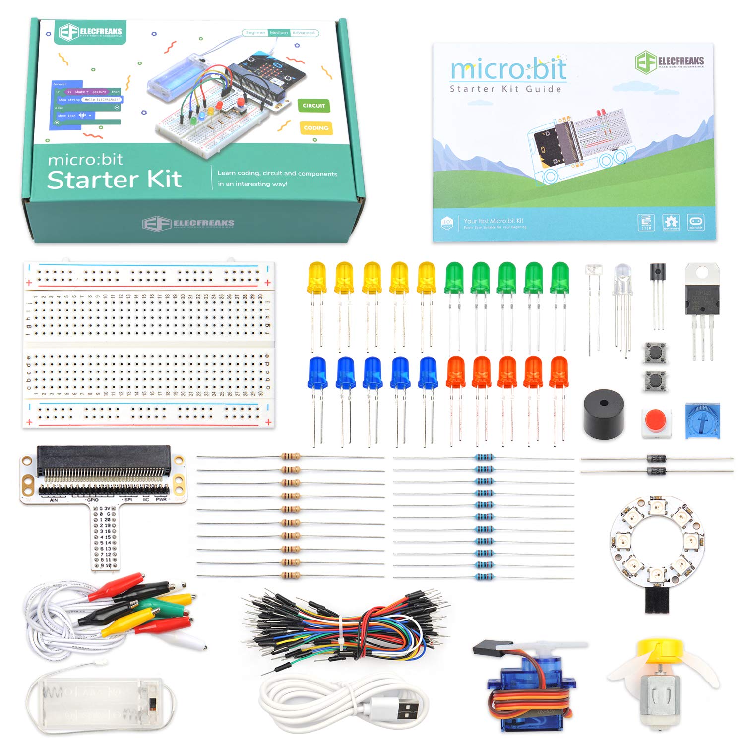 EF ELECFREAKS Micro:bit Starter Kit components for hands-on electronics learning