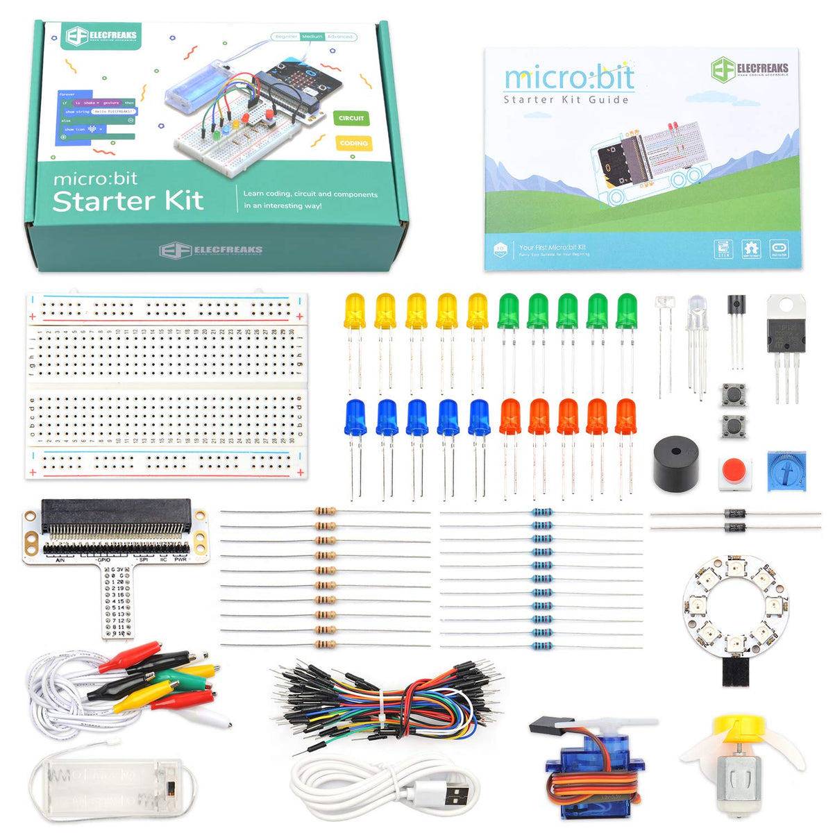 EF ELECFREAKS Micro:bit Starter Kit components for hands-on electronics learning