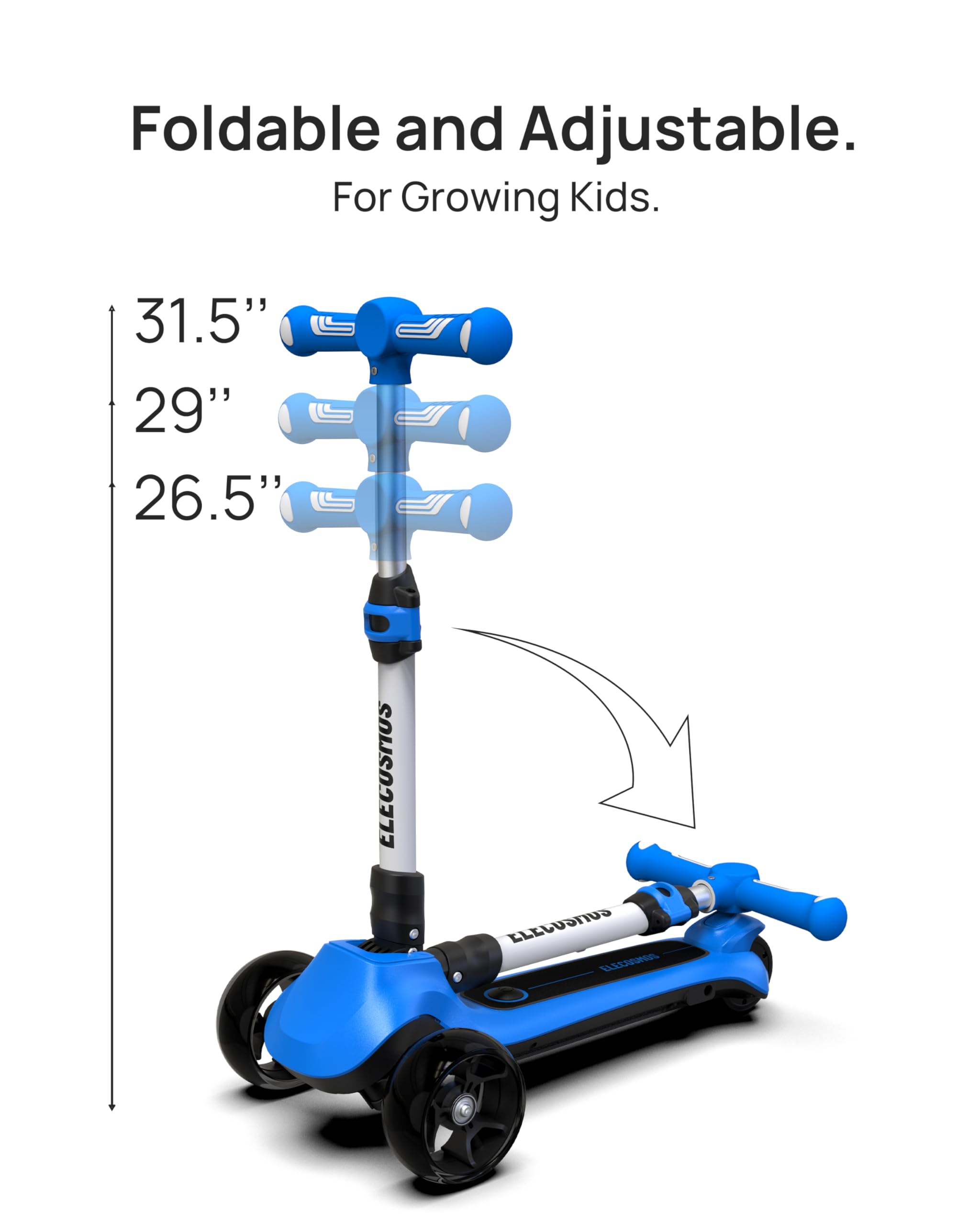 KS20 mini, light-up wheels in action on ELECOSMOS scooter.