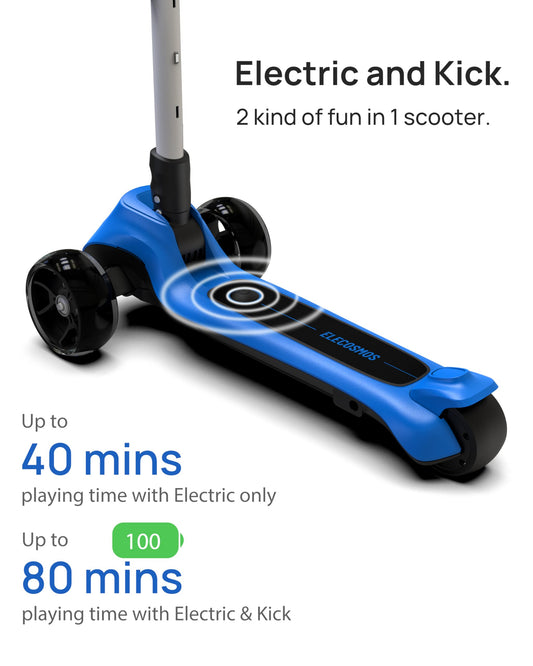 ELECOSMOS purple 3-wheel scooter, side view with adjustable height for growing children.
