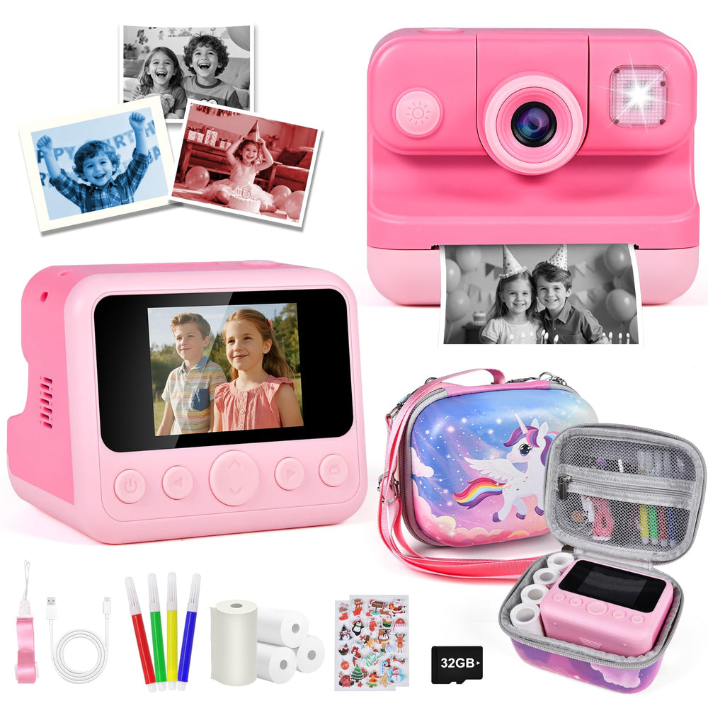 Elecoutek Kids Instant Print Camera pink, vibrant photos on the go.