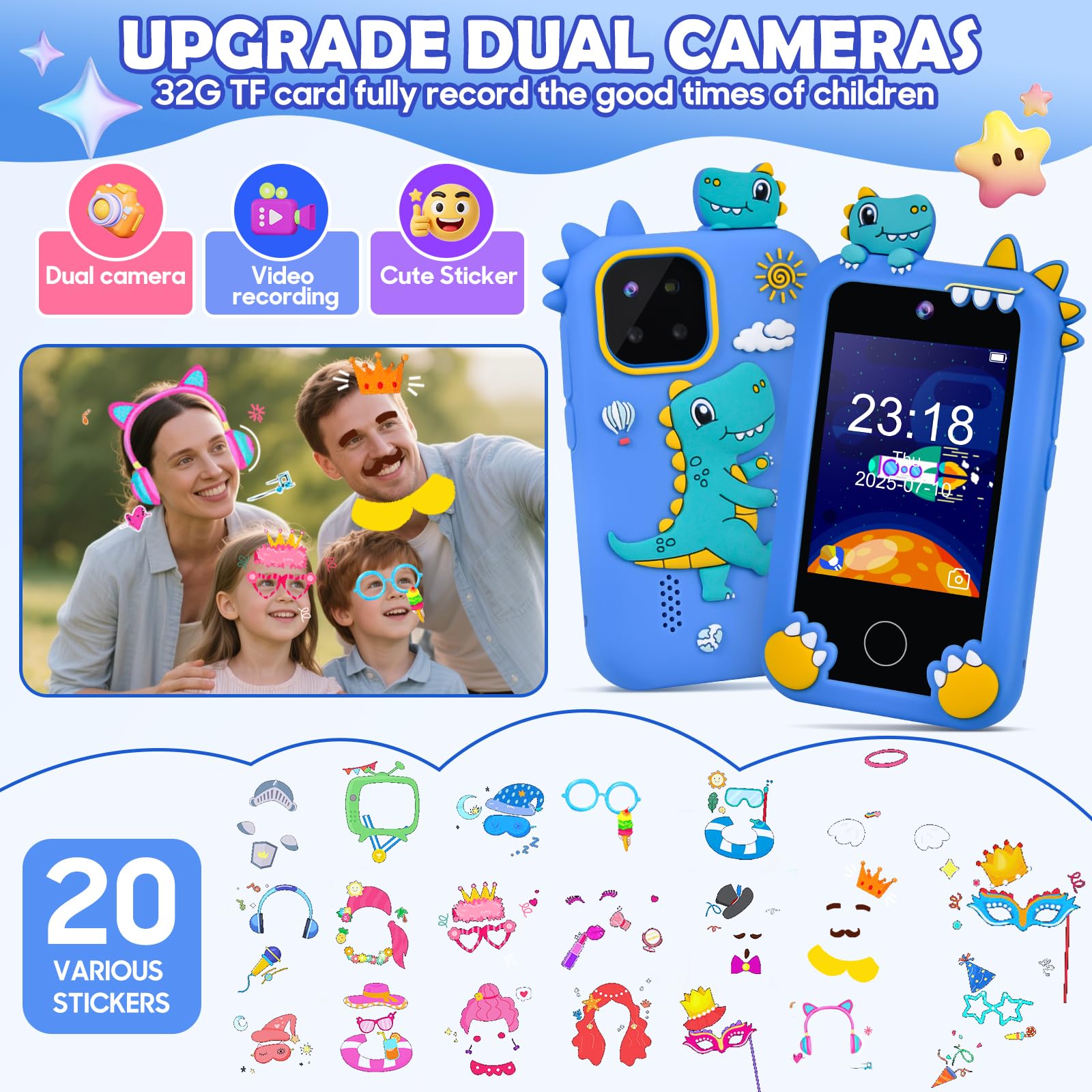 Elecoutek Kids Phone blue 2.8-inch touchscreen for easy navigation