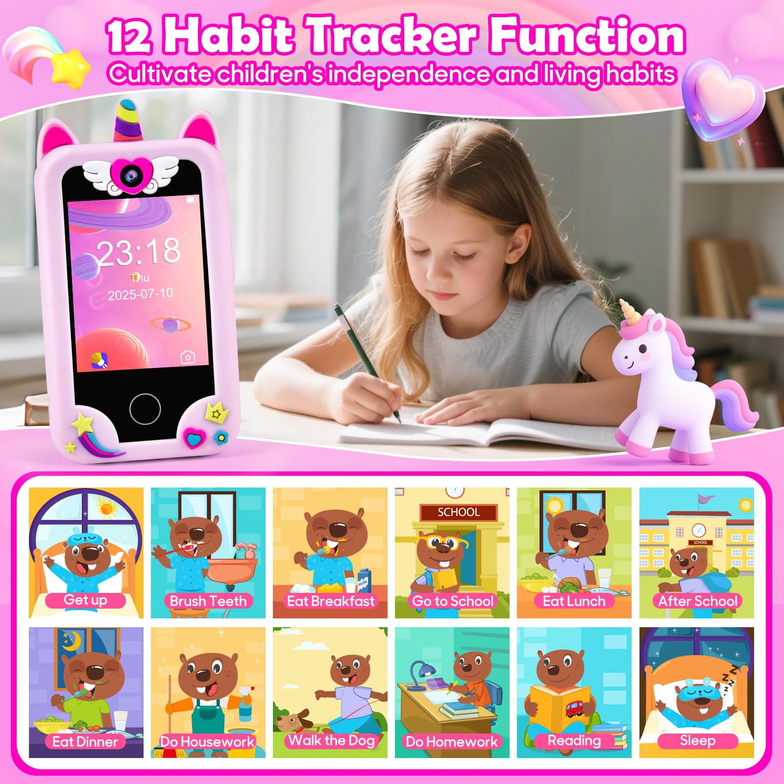 Elecoutek Unicorn Phone includes 32GB memory card for photos and apps.