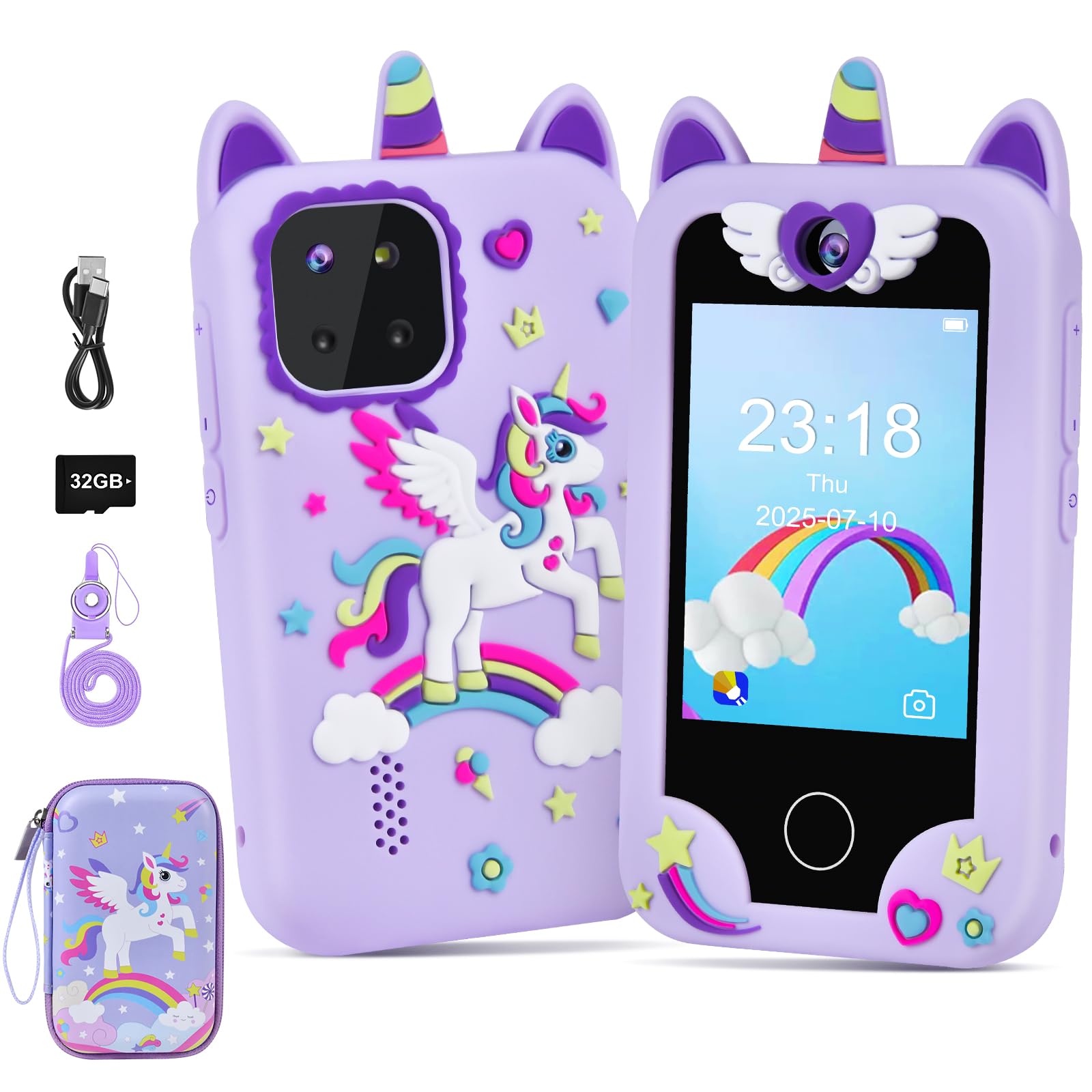 Elecoutek Unicorn Phone front view showcases kid-friendly design for easy handling and exploration.