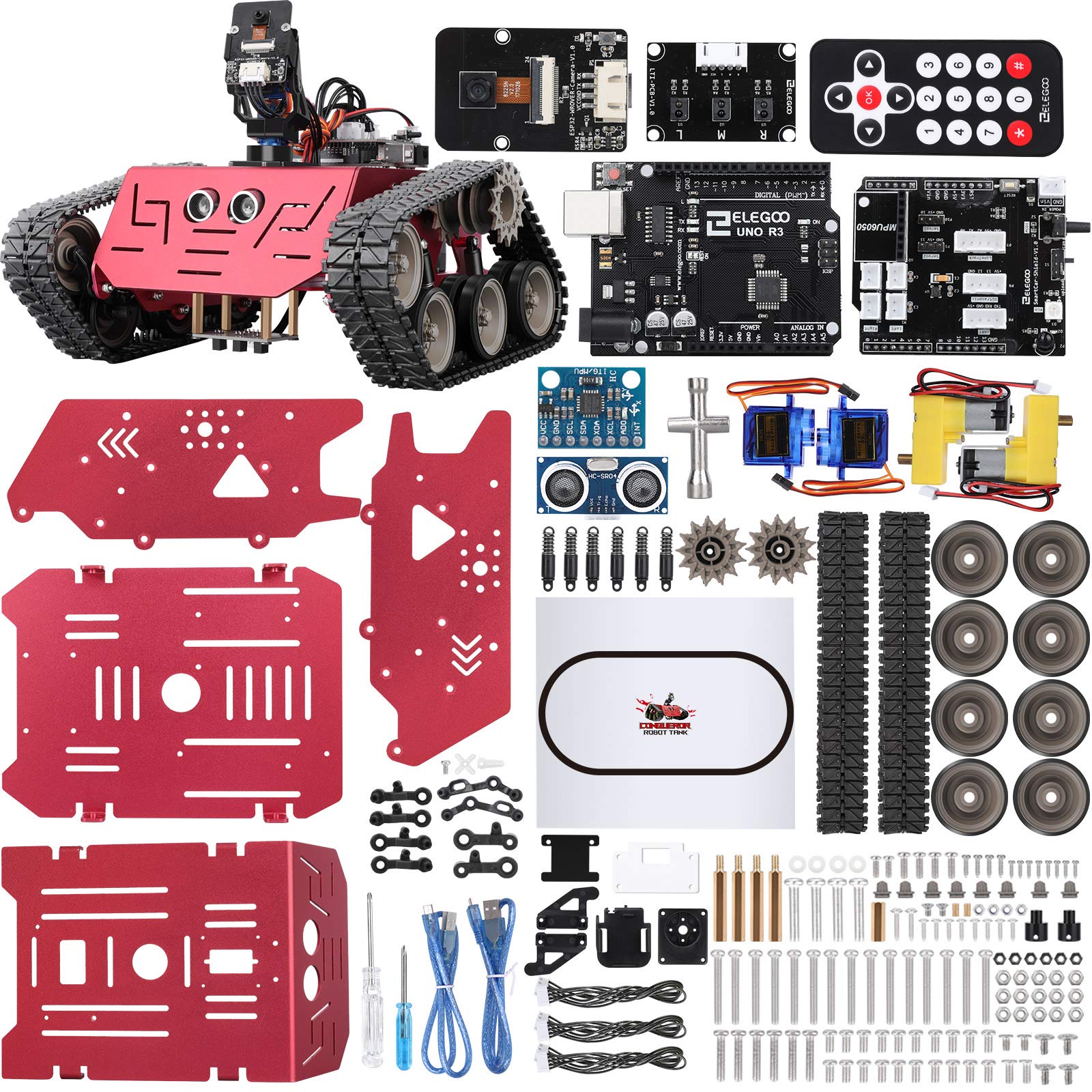 ELEGOO Conqueror tank main chassis for hands on STEM play and customization.