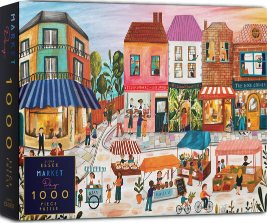 Elena Essex Market Day puzzle artwork featuring a bustling village market for cozy evenings.