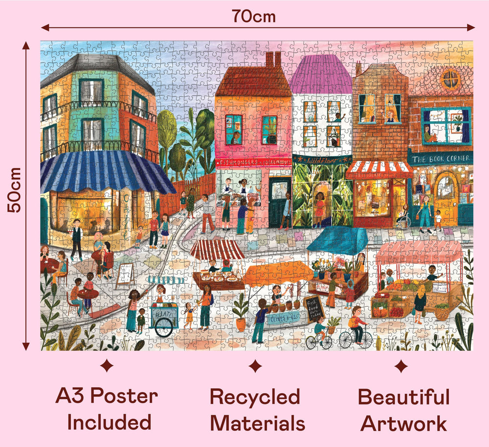 Elena Essex Market Day picture puzzle highlights vibrant market stalls for calm evenings.