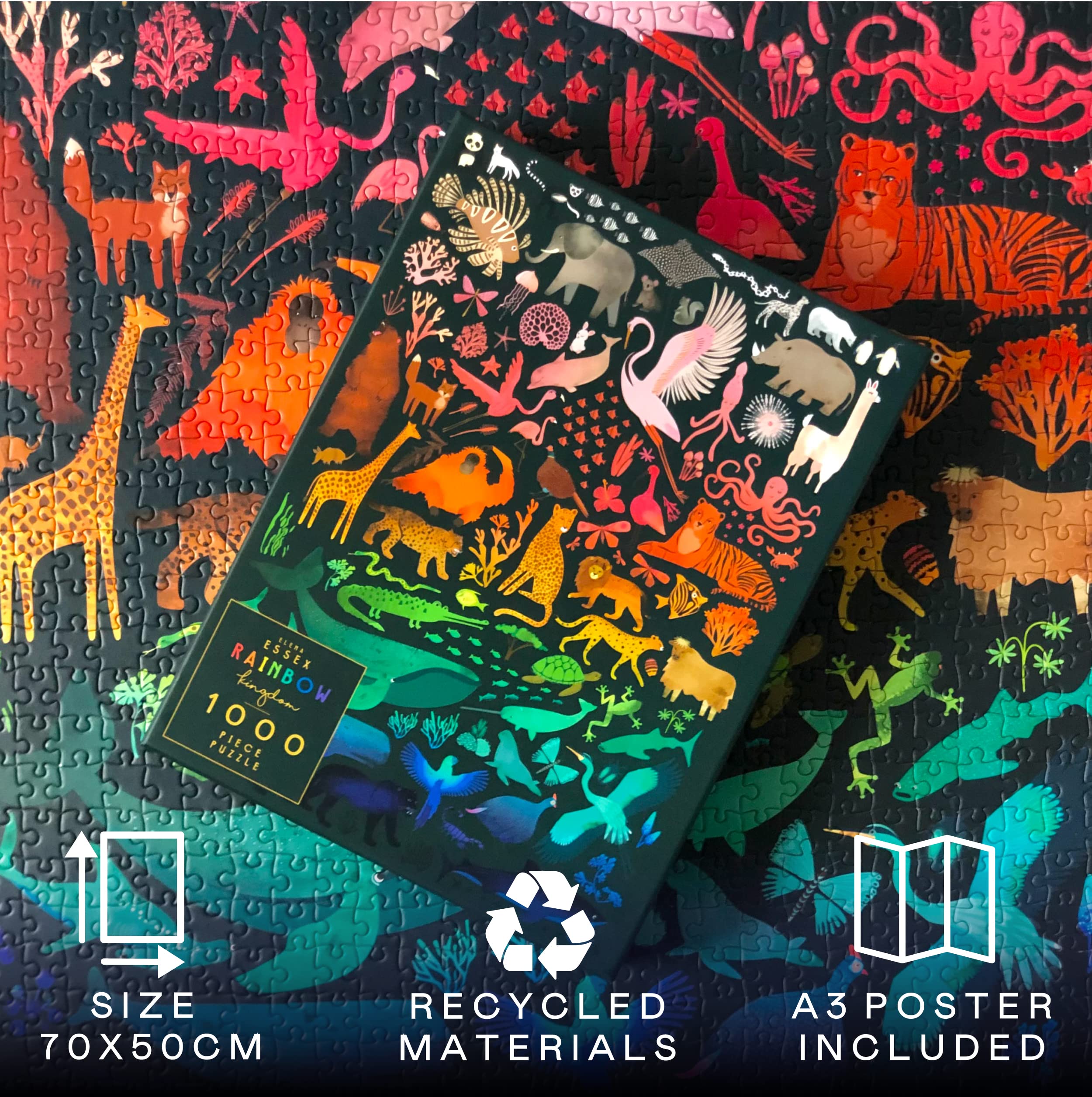 Elena Essex Rainbow Kingdom animal motif highlights a playful rainbow scene.