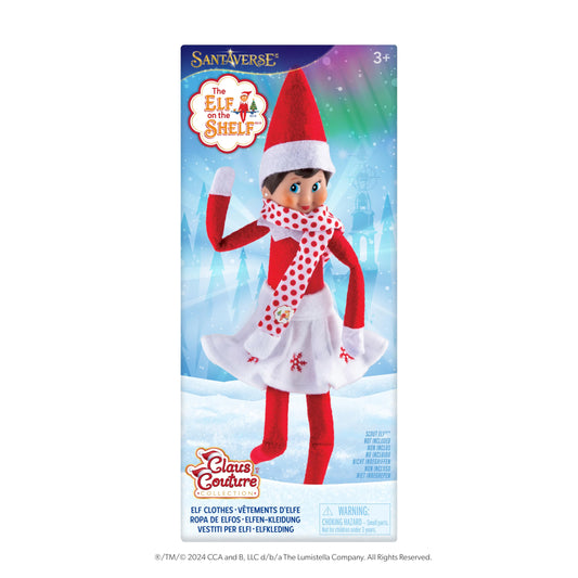 The Elf on the Shelf Claus Couture snowflake skirt adds festive flair for holiday scenes